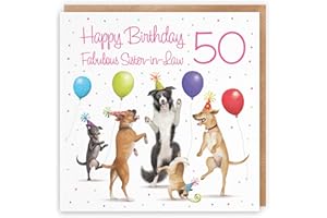 Hunts England - 50th Sister-in-Law Birthday Card - Dancing Dogs - Fabulous Sister-in-Law - Age 50 - Funny Women's 50th Birthday Card For Sister-in-Law - Milo's Gallery - Age Fifty