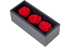 KHIVA Rose stabilizzate per la festa della mamma in scatola di legno, 3 fiori di compleanno rossi per consegna prioritaria, fiori eterni, rose naturali per sempre che durano per anni, rosa eterna