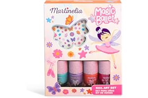 MARTINELIA - Set Manucure Fée et Papillon pour Enfant - 4 Vernis à Ongles Colorés Bleu, Violet, Rose & Orange et Stickers Nail Art Pour Fille - Vernis à Ongles à base d'Eau - Non Toxique