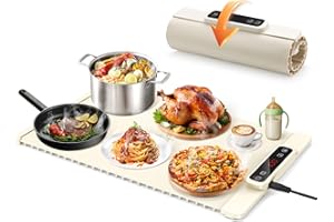 BULAGE Elektrisch Speisewärmer Warmhalteplatte, Buffetwärmer Elektrisch Mit 5 Einstellbarer Temperatur & 4 Stunden Timer,Ganzflächige Erwärmung, Wärmeplatte essen für Buffet Server Familie Party-Beige