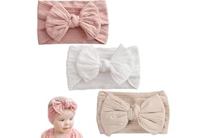 ZESNXJ 3 Stück Stirnband Baby Mädchen, Elastische Baby Haarband, Nylon Weiche Haarband Mädchen Stirnbandfür Neugeborene, Kleinkinder (Rosa und Weiß und Beige)
