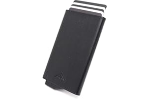 Stealth Wallet Porte Carte Bancaire RFID pour Homme - Porte-Cartes De Crédit avec Mécanisme Pop Up et Boîte Cadeau - Portefeuilles de Crédit Aluminium Minces & Protecteur sans Contact (Cuir Noir)