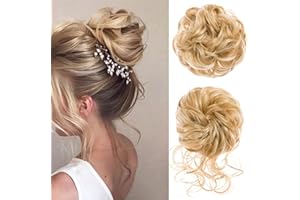 YSDQS HAIR 2PCS Messy Bun Hair Piece Tousled Updo Elastic Hair Bun Hair Piece for Women Synthetic Messy Hair Bun Donut Accessories Scrunchies (Mix Blonde)