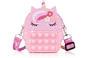 Ainiv Poppet Pop it Borsa, 2 in 1 Unicorno Fidget Bag Pop Bubble PushToy, Borsa a Tracolla con Tracolla in Silicone,Regalo Giochi (Rosa)