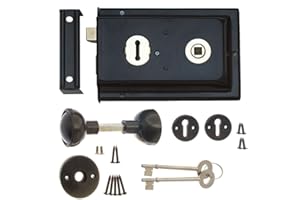 DISCOUNT HARDWARE UK Rim Lock and Handle Set - Sash Lock, Shed Door Lock with Key - Gate Locks for Wooden Gates - Rim Locks for External Doors - Garden Gate Lock with Key, Rim Lock Door Knob Set 6 x 4
