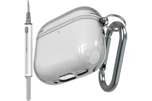 AUYUIIY Przezroczyste etui kompatybilne z etui Airpods 4, miękkie pokrowce ochronne TPU w zestawie z karabińczykiem i zestawem do czyszczenia (czarne)