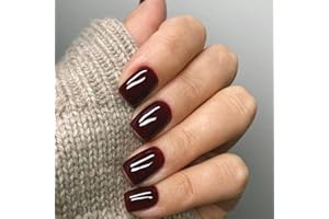 Ceboic 24Pcs Court Carré Faux Ongles, Naturel Rouge Vin Ongles à Coller, Acryliques Couverture Complète Press on Nails, Réutilisables Artificiels Faux Ongles Autocollants pour Femme et Fille