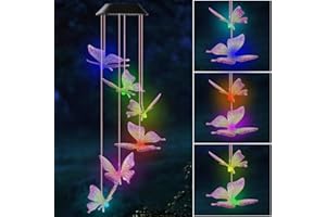 Hianjoo Motyl solarne dzwonki wietrzne, kolorowe solarne światło LED do dekoracji na zewnątrz, ogród, patio, podwórko, weranda, prezenty dla matki, babci, kobiety, córki, przyjaciółki, siostry, na