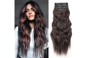 Clip in Hair Extensions Juego de 24 Pulgadas 4 Piezas Rizado Clip de Extensión de Cabello, Piezas de Cabello Para Mujeres YDDM Fibras de Cabello Sintéticas