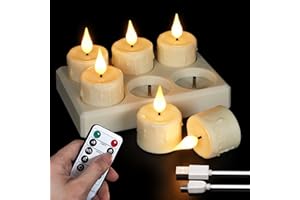 ‎FREEPOWER FREEPOWER 6er LED Teelichter Aufladbar mit Ladestation und USB-Kabel, Elektrische Kerzen Flackern mit Fernbedienung Timer Dimmbar, Warmweiß, Familie Urlaub Deko, Ø4 x 5.5cm