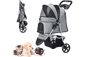 Nastarki Hundewagen 15 Kg Haustier Buggy Hund Katze Klappbar Hundebuggy 3 Räder Haustier Kinderwagen mit Storage Basket, Hundebox für kleine Hunde Katzen (Grau)