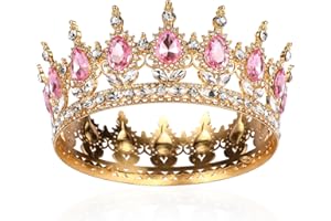 HENGKAIXUAN Tiara redonda completa para niñas, corona de cristal, corona de reina, tiaras barrocas, diamantes de imitación brillantes, tocado de princesa, carnaval, joyería para disfraz de reina, boda,