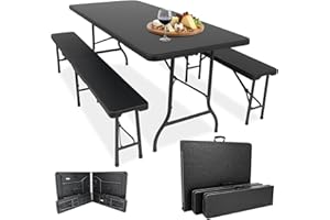 Devillo® Bierzeltgarnitur klappbar 3‑teilig – Tisch 180x74x72 cm + 2 Bänke 180x25x43 cm – Campingtisch, wetterfest & pflegeleicht, Anti‑Rutsch – mit Tragegriffen – für Camping, Garten – Anthrazit