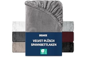 ‎DREAMZIE DREAMZIE Premium Frottee Spannbettlaken 140 x 200-160 x 200, Cashmere-Touch Bettlaken Jersey Fleece Spannbetttuch Laken, Grau