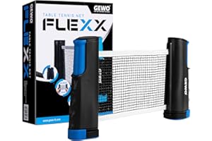 ‎GEWO GEWO Table Tennis Net FleXX - Tischtennisnetz für Jeden Tisch - Einstellbare Anti Slip Klemmen für das Tischtennis Netz to Go - bis zu 2m Ausziehbar bei Plattenstärken bis 5cm, Netzhöhe 15,25cm