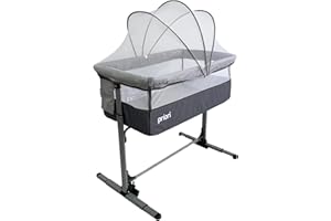 Priori Baby Turin Cuna Colecho 3 en 1 para Bebé – Plegable con Altura Ajustable, Base Mecedora, Mosquitera, Ruedas con Freno, Bolsa de Transporte y Correa de Cama, 0-9 Meses hasta 10 kg