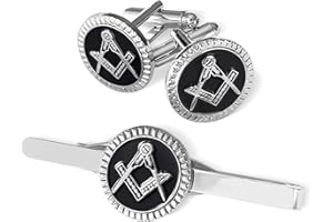 The Masonic Collection - Juego de gemelos cuadrados y brújula y corbata para hombre, chapado en plata, viene en bolsa de terciopelo/caja de regalo, regalos masones de calidad para hombres, talla