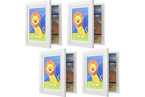 DURPAR 4 marcos de fotos con apertura frontal, marcos de fotos para niños, marco para niños, colocación artística de 150 + A4 (blanco)