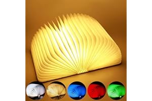 SHUBEIEUMI LED Book Light, Wooden Book Lamp, 5 Color Folding Book Light USB Rechargeable Book Reading Lamp with Charging Cable for Home, Office, Library Decor (12 * 9 * 2.5cm)