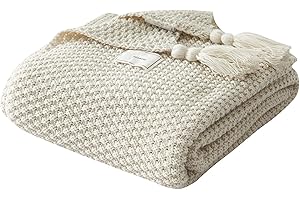 HISASHI AUSTINCIAGA Decke aus Strick, Plaid, Sofa, Tagesdecke, Tischdecke, Tagesdecke, nordisch, warm, weich, mit Fransen, handgefertigt, für Strand, Picknick, alle Jahreszeiten (Beige, 100 x 150 cm)