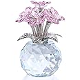 Movdyka Crystal Forget-Me-Not Bouquet Figurines Gifts for Her Pink Flowers Collectible Ornaments for Living Room Romantic Presents for Women Wife Mum Birthday Anniversary