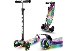 Cutemelo Trotinette Enfant 3 Roues de 3 à 12 Ans Trottinette Trois Roues avec LED Lumières Clignotantes et Guidon Réglable en Hauteur Scooter Antidérapant pour Filles et Garçons