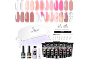 ROSALIND Gel Unghie Ricostruzione Kit Completo, 8pcs 10ml Poligel con Base & Top Coat, Lampada UV e Strumenti, per Fai Da Te a Casa, Professionale Salone, Kit Unghie Gel Nail Art