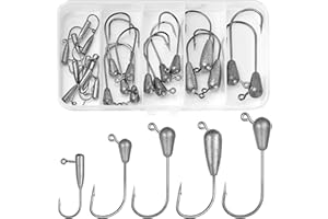 Annyswit 24 Pezzi/5 Misure Teste di Jig a Tubo con Ami da Pesca 9/6/4.5/3/1.5 g Piccole Teste di Jig Affilate con Tubo Pallini di Piombo per Esche di Gomma & Esche Morbide Vermi Rossi