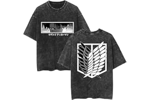 ZHEDU Magliette Anime Nuove E Lavate Attack on Titan Grafiche Oversize A Maniche Corte alla Moda Traspiranti con Stampa Fronte-Retro con Spalle Cadenti