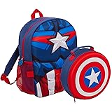 Zaino Captain America con borsa portapranzo staccabile, portabottiglie per ragazzi abbinato, set da 2 pezzi per il ritorno a 