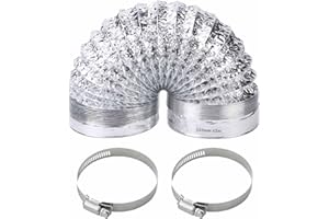 QISF 153mmx2M Aluminium Foil Flexible Ducting,Air Duct Flexible Hose with 2 Clamps for Tumble Drier, Cooker Hood, Extractor Fan, Hydroponics Grow Room,Bathroom Extraction Fan