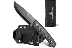 DRACHENADER Cuchillo de Supervivencia AQUILA-X, hoja 10,7 cm, Full Tang, acero inoxidable D2, con funda Kydex para cinturón, hoja negra y mango G10 verde