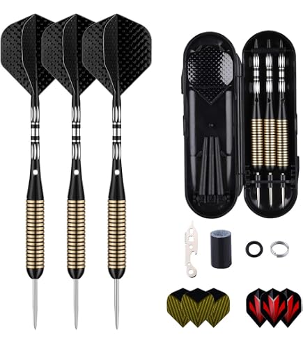Produktbild von HFDONGL Dartpfeile Set 3 Stück Profi Steeldarts 22 Gramm Dart Mit Metallspitze Steel Darts Pfeile Set Target Darts Darts Steel Dartpfeil 3 Aluminium Schaft Und 6 Flightschoner