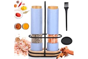 Sjpzwcrl Juego de Molinillo de Sal y Pimienta: - Molino Electrico Pimentero para Moler Specias a Pilas con Soporte Pimienta Negra Salero Eléctrico Ajustable de Grueso a Fino con luz LED, 2 Pcs (Azul)