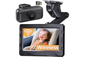 NUOTUN Wireless Baby Car Camera, 40 Hours Battery Life & 940mn Night Vision, Baby Car Monitor no WiFi Needed, 1080P Video Record, 360° Adjustable, Rear Facing Back Seat Camera - Gifts for Newborn Essentials