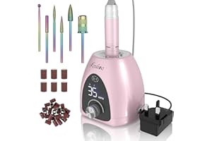 Kredioo Professional Electric Nail Drill Machine 35000RPM Electric Nail Files for Acrylic Nails Gel Nails Manicure Pedicure Salon E File Kit with Pause Button LED Display, 36W, UK Plug, Rose Pink