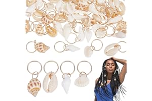 PLIGREAT 60 Pcs Seashell Conch Dreadlock Rings Charms, Vintage Hair Braiding Decor, Summer Beach Style Braided Hair Ornaments Decorative Dreadlock Hair Clips Charm for Women Men Dreadlock Accessories