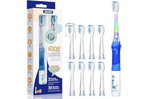 Seago Elektryczna szczoteczka do zębów dla dzieci od 3-12 lat, elektryczna szczoteczka do zębów z kolorowym światłem, inteligentny timer, 8 miękkich głowic, wodoszczelna, soniczna szczoteczka do zębów