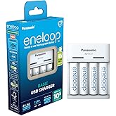 eneloop Basic USB Charger, for 2-4 AA/AAA Rechargeable Batteries, 10h Charging Time, 6 Safety Features, 4 eneloop AA Batterie