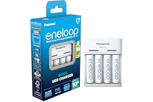 Panasonic eneloop 52061040ic eneloop Basic USB do 2 lub 4 akumulatorów AA/AAA Ni-MH z 6 funkcjami bezpieczeństwa i micro USB, w zestawie z 4 akumulatorami eneloop AA/Mignon, min. 2000 mAh