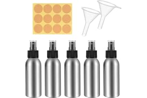 5-pack Små Sprayflaskor 100ml, Aluminium Sprayflaska Zerstäuber, Tomma Sprayflaskor för Påfyllning, Pumpflaska för Kosmetika Vätskor Eteriska Oljor, med 2 Trattar, 1 Etikett