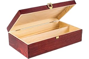 Creative DECO Rojo Caja Madera Vino Barnizada | 2 Botellas | 35 x 20 x 10 cm | Tapa y Bisagra | Divisores Extraíbles | Perfecta para Regalo Decorar Decoupage Almacenamiento Decoración Manualidades