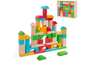 Embosomitr Wooden Building Blocks Set, Developmental toys, Kids Construction Wood Toy Brick Set, Educational for Age Over 3 Years Boys Girl, Durable, Balancing, Sorting, Stacking