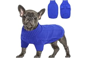 Queenmore Jersey para Perro Mediano Bouledogue Francés Cálido Suéter para Perros Suéter Chihuahua Abrigo Teckel Ropa de Invierno para Perro Gato, Azul,M