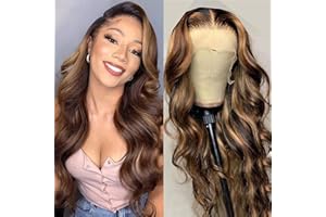 Ombre Highlight 13x6 Body Wave HD Lace Front Perruques de Cheveux Humains MSGEM 22 pouces Body Wave T Part Lace Frontal Perruques pour Femmes Noires Pré Pincées avec des Cheveux de Bébé 150% Densité