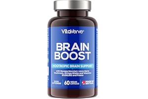 VITAVERVE Brain Boost Nootropic Supplement, Supports Cognitive Function, Energy Levels, Focus & Memory Function - 14 Brain Boosting Ingredients Including Lions Mane, Ginkgo Biloba, Bacopa, Vitamin B12, B3, B6.