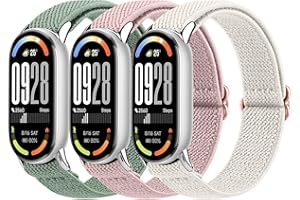 Oumida 3 Stück Elastisch Armband für Xiaomi Smart Band 8/9 / 10 Armbänder Damen Herren, Robuster Metallkopf, Verbessertes Nylon Uhrenarmband, Sport Ersatzarmband für Xiaomi Mi Band 10/9/ 8