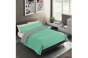 BANZAII TEXTILE INNOVATOR ONLINE Banzaii Juego de Funda Nórdica Reversible 100% Microfibra 2 Piezas para Cama de 150 – 1 Funda Edredón Nórdico 240x220 cm + 1 Funda de Almohada 45x170 cm, Aguamarina/Gris Claro