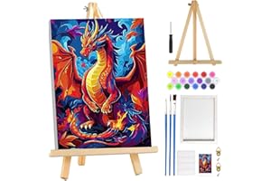 MOGTAA Dragon Peinture Numero Enfant Adulte avec Cadre, Animaux Peinture par Numero Adulte avec Chevalet, DIY Numéro d'Art Kits, Loisirs Créatifs Adultes, pour décoration, 20x30cm
