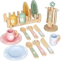 ROBOTIME Aliments en Bois à Couper, Set de 24 Pièces dès 3 Ans | Fruits, légumes, viandes et pâtisseries à séparer et réassembler, avec couteau et sac, idée cadeau pour enfants